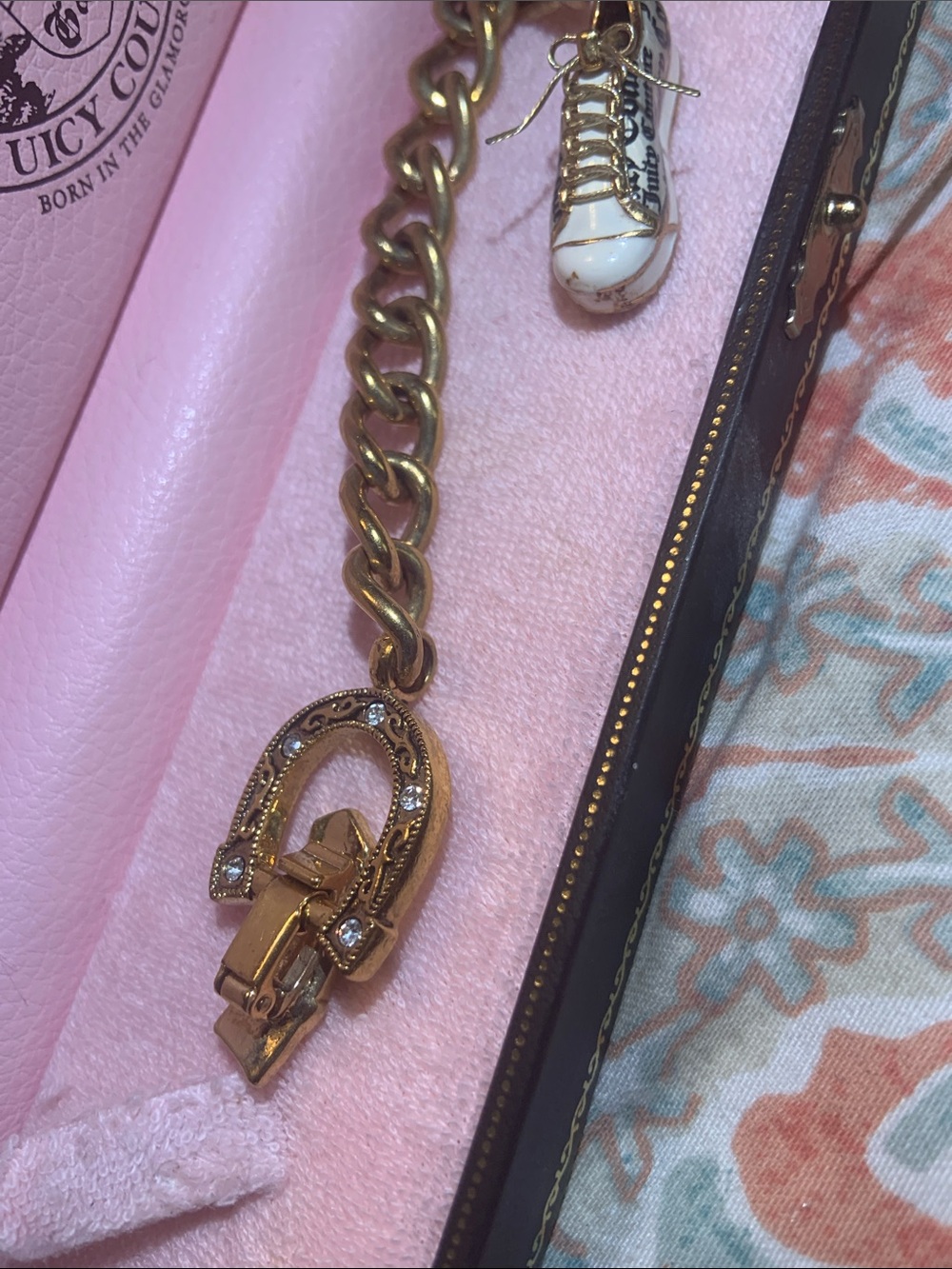 Juicy Couture Gold-Tone Charm Bracelet with Pink Megaphone & White Sneaker - Picture 12 of 13